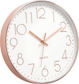 Modern Wall Clock 12 Inch Non-Ticking Silent Battery Operated Round Quartz Rose Gold Wall Clock for Office Bedroom Living Room Kitchen Home School Dec
