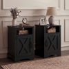 Farmhouse Nightstand Set of 2 with Charging Station, Wooden End Table, Black Rustic Night Stand with Storage Cabinet and Shelf, Tall Bedside Table for