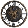 Brown Gear Wall Clock with World Map, 27" Large Non-Ticking Quartz Movement Decorative Home Clock