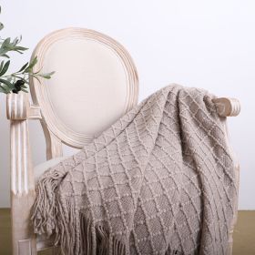 SOGA Coffee Diamond Pattern Knitted Throw Blanket with Tassels â€“ Warm, Cozy Woven Cover for Bed, Sofa, Couch, or Home DÃ©cor