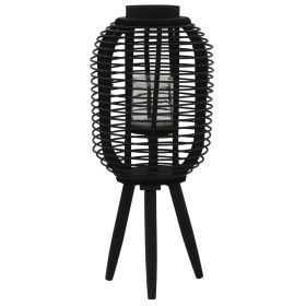 Candle Holder Black Bamboo and Glass Standard Portable