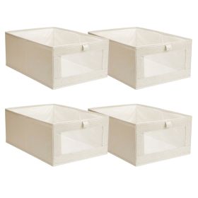 Foldable Linen Storage Bins Set of 4 with Clear Window