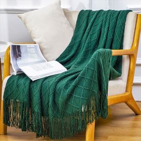 SOGA Green Diamond Pattern Knitted Throw Blanket with Tassels â€“ Soft and Cozy Decorative Blanket for Bed, Sofa, Living Room, or Couch