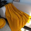 SOGA Yellow Diamond Pattern Knitted Throw Blanket with Tassels â€“ Soft and Cozy Decorative Blanket for Bed, Sofa, Living Room, or Couch