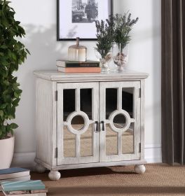 Antique White Accent Cabinet with Mirror Doors