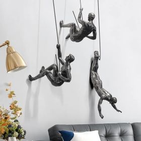 Industrial 3 Pieces Climbing Man Resin Wall Decor in Silver for Living Room & Entryway