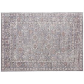 HOMCOM Machine Washable Area Rug 5x7, Non-Slip Traditional Flower Print Floor Carpet for Living Room, Bedroom, Grey and Brown