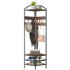 Corner Hall Tree, Industrial 4-Tier Coat Rack with Shoe Storage, 8 Movable Hooks and 2 Shelves for Hallway, Rustic Brown