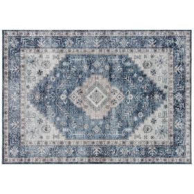 5x7 Vintage Washable Area Rug – Non-Slip Blue