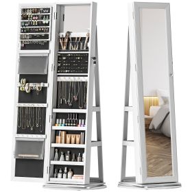 360° Swivel Jewelry Armoire with Full-Length Mirror – White