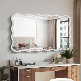 Solid Wood Wavy Rectangle Mirror-Natural-Wood 40" x 28" Modern Mirror Wall Decor for Bathroom, Bedroom, Living Room, Dining Room, Cloakroom, Entr