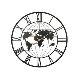 36" Black Metal World Map Wall Clock – Silent