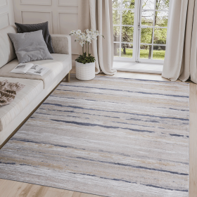 LOOM & LUXE Collection 8X10 Ivory/Blue /Striped Non-Shedding Living Room Bedroom Dining Home Office Stylish and Stain Resistant Area Rug