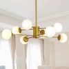 8-Light Gold Chandelier with White Glass Globes