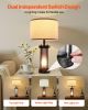 VEVOR Table Lamps Set of 2, Dimmable Farmhouse Bedside Nightstand Lamps, Vintage Lamp with LED Bulb and Linen Shades