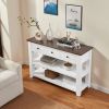 Retro Console Table with Open Shelves – Solid Wood Frame