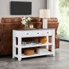 Retro Console Table with Open Shelves – Solid Wood Frame