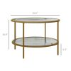 Modern 2-Tier Round Side Table with Tempered Glass Top Steel Frame Sofa End Table for Living Room Small Accent Furniture