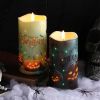 Eywamage Fiber Optic Halloween Flameless Candles, Spooky Pumpkin LED Pillar Candles with Remote, Battery Operated, Set of 2