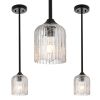 3-Pack Modern Pendant Light, Kitchen Island Dining Room Matte Black Crackled Glass Hanging Lamp