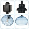 3-Light H-Type Track Pendant Light Fixture with Blue Water Ripple Glass Shade, Decorative Track Lighting Fixture for Kitchen Island Hallway, Black