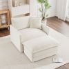 Modern Accent Chair with Ottoman, Living Room Club Chair Chenille Upholstered Armchair , Reading Chair for Bedroom, White