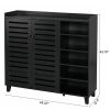 Shoe cabinet with 2 doors, 5 open compartments, and a tabletop with a back panel; made of MDF; 116*35.5*107cm; black