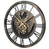 Brown Gear Wall Clock with World Map, 27" Large Non-Ticking Quartz Movement Decorative Home Clock