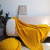 SOGA Yellow Diamond Pattern Knitted Throw Blanket with Tassels â€“ Soft and Cozy Decorative Blanket for Bed, Sofa, Living Room, or Couch