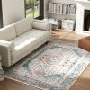 4x6 Vintage Washable Area Rug – Non-Slip Brown & Blue