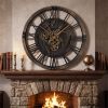 Brown Gear Wall Clock with World Map, 27" Large Non-Ticking Quartz Movement Decorative Home Clock