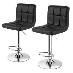 Set of 2 Adjustable Swivel Bar Stools – Black PU Leather