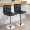 Set of 2 Adjustable Swivel Bar Stools – Black PU Leather