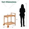 Solid Wood Rolling Serving Cart Kitchen Island with Bottom Shelf