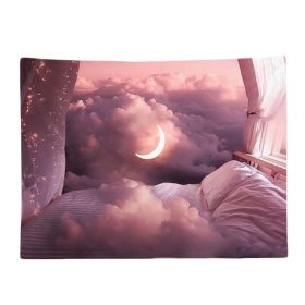 Pink Clouds Crescent Moon Wall Tapestry