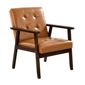 Accent Chair, Mid Century Modern Armchair with Solid Wood Frame and Non-Slip Legs, Upholstered Leisure Chair with PU Leather and Soft Cushion
