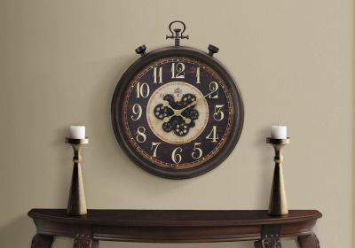 24" Round Gear Mechanism Wall Clock – Brown