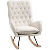 Mid-Century Fabric Rocking Chair Sofa Armchair Tufted Rocker Wingback Accent Chair with Rubber Wood Base for Home Studio, Cream White