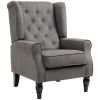 Button-Tufted Accent Chair Dark Gray with Round Armrests & Wood Legs for Living Room