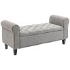 50 Inches Storage Ottoman Bench, End of Bed Storage Bench with Rolled Arms, Wood Legs, Button Tufted Storage Bench, Gray