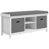 Entryway Bench with Cushioned Seat 2 Drawers White Adjustable Shelf