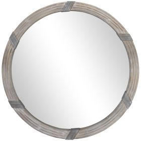 31" Round Natural Wood Wall Mirror