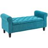 50 Inches Storage Ottoman Bench, End of Bed Storage Bench with Rolled Arms, Wood Legs, Button Tufted Storage Bench, Teal