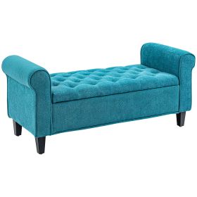 50 Inches Storage Ottoman Bench, End of Bed Storage Bench with Rolled Arms, Wood Legs, Button Tufted Storage Bench, Teal
