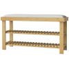 Bamboo Shoe Storage Bench, 3-Tier Entryway Bench with Cushion, Shoe Organizer for Entryway, Hallway, Cream White