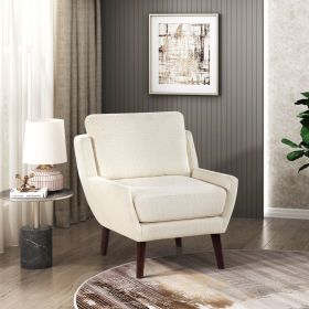Beige Chenille Accent Chair with Solid Wood Legs