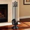 5-Pieces Fireplace Tool Set with Poker Tongs Brush Shovel and Round Stand