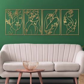 4 Pack Gold Wall Art Decor, Female Flower Face Lover Minimalist DÃ©cor Single Line Art Wall DÃ©cor, Real Metal Wall Art