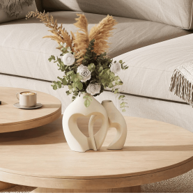 White Vases for Decor, Heart Shaped Ceramic Vase Set of 2, Nordic Heart Shaped Vases