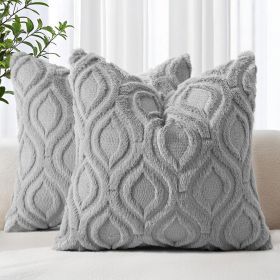 Throw Pillow Covers 18x18 Inch Set of 2, Soft Plush Faux Wool Grey Solid Couch Pillow Covers